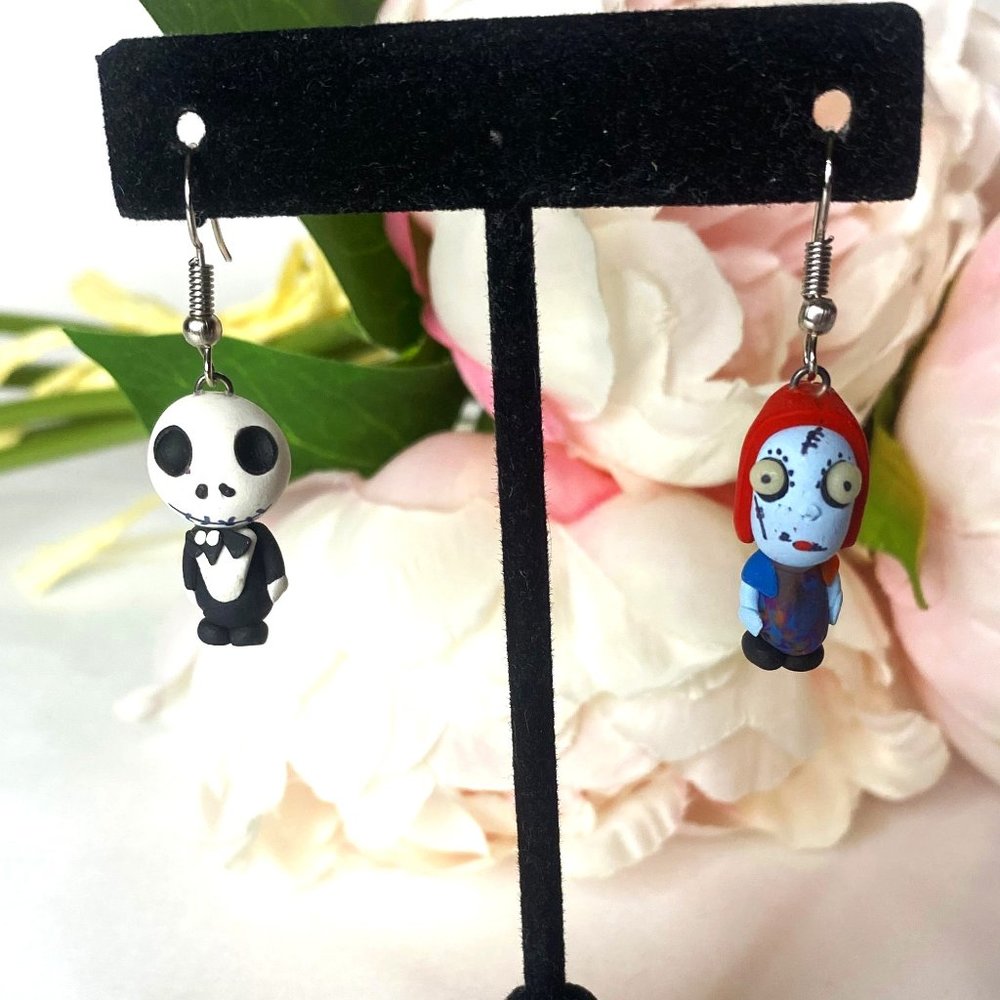 Jack and Sally Hand-Made Earrings (Inspired in the Nightmare Before Christmas)